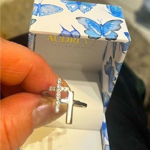 Fine silver plated cubic zirconia double crosses New inbox. removed to try it on